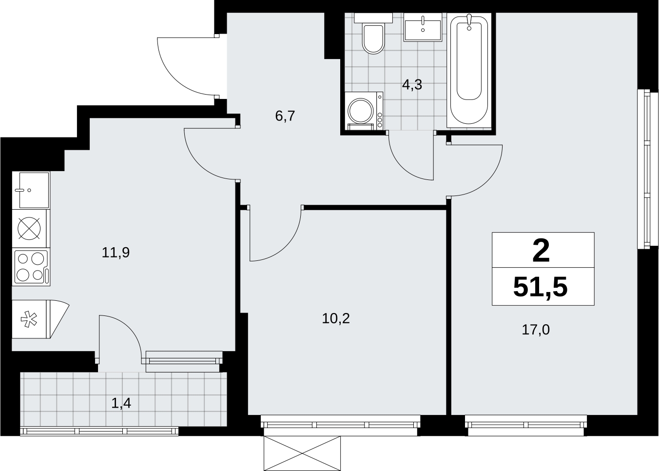 1-комнатная квартира в ЖК Дзен-кварталы на 10 этаже в 4 секции. Сдача в 2 кв. 2026 г.