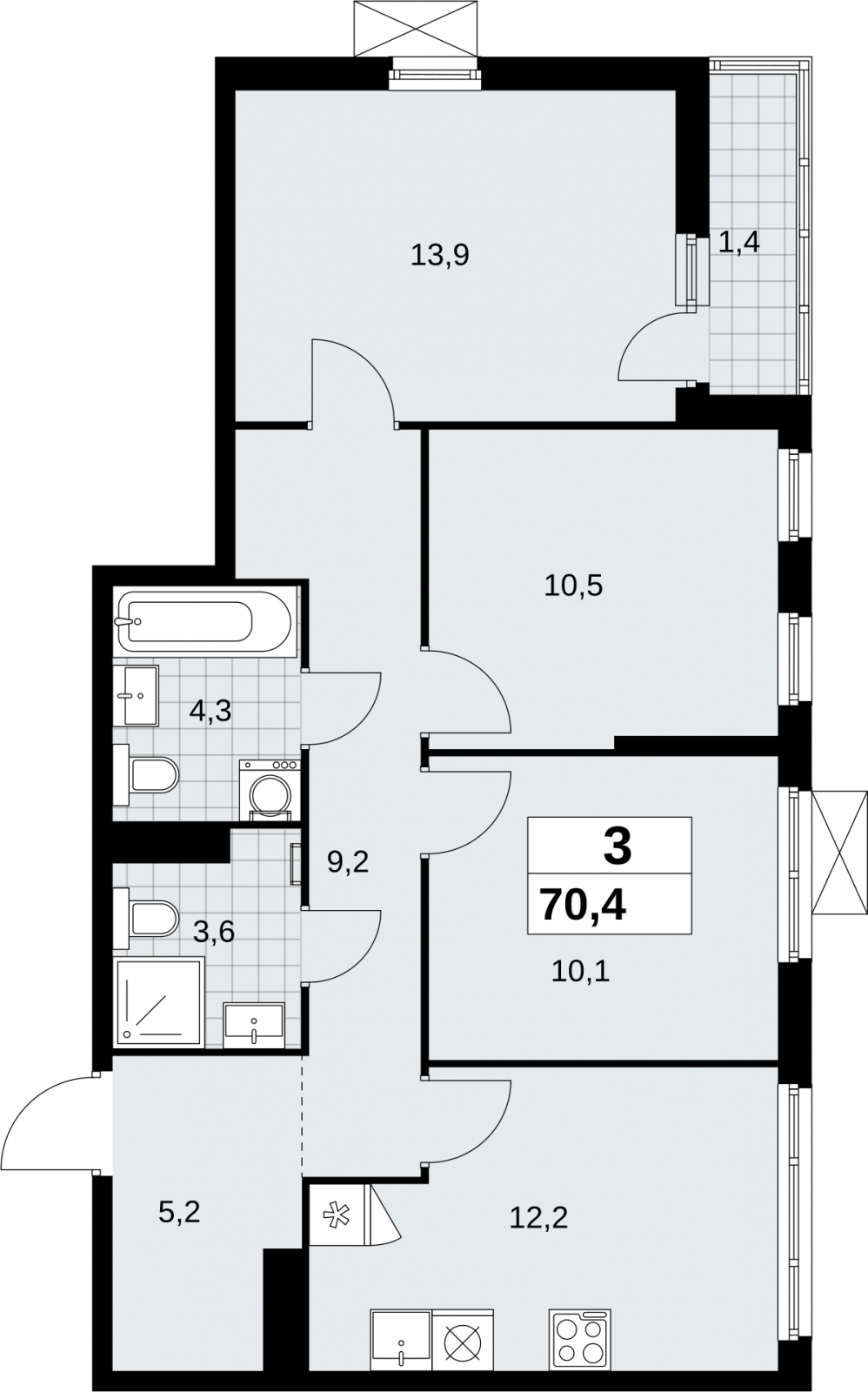 3-комнатная квартира в ЖК Дзен-кварталы на 10 этаже в 4 секции. Сдача в 2 кв. 2026 г.