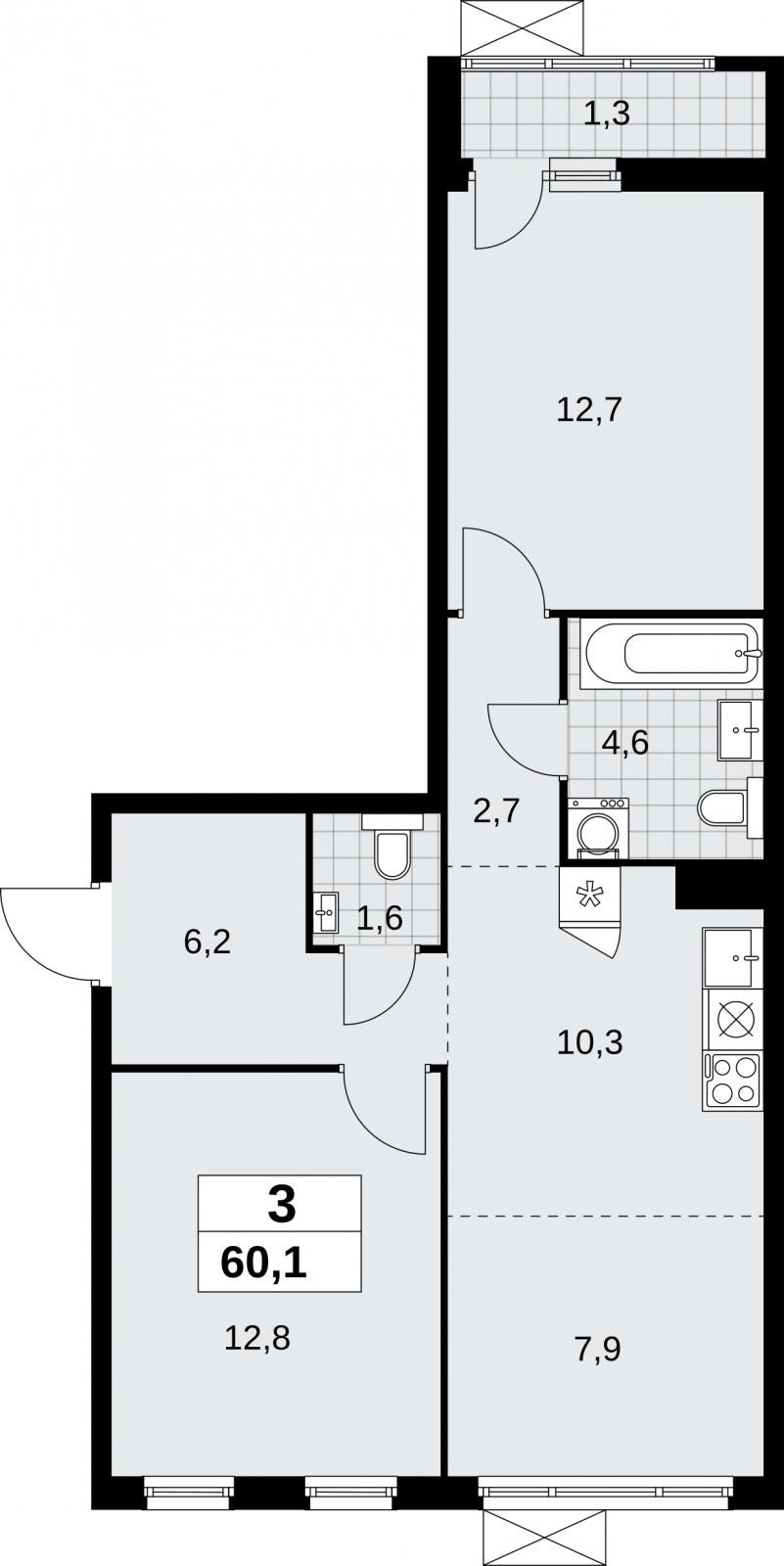 3-комнатная квартира с отделкой в ЖК Дзен-кварталы на 5 этаже в 3 секции. Сдача в 2 кв. 2026 г.