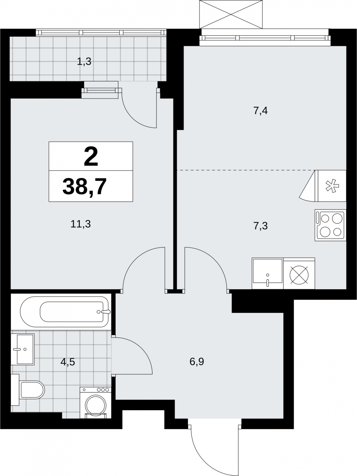 2-комнатная квартира с отделкой в ЖК Октябрьский на Туре на 14 этаже в 3 секции. Сдача в 2 кв. 2025 г.