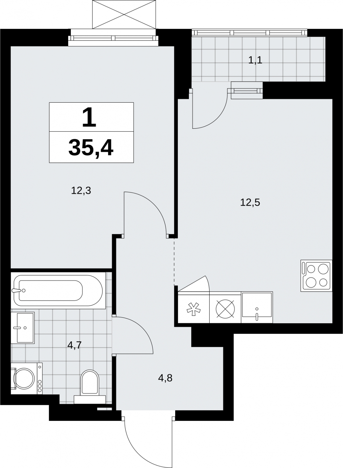 1-комнатная квартира (Студия) с отделкой в ЖК Дзен-кварталы на 8 этаже в 2 секции. Сдача в 2 кв. 2026 г.