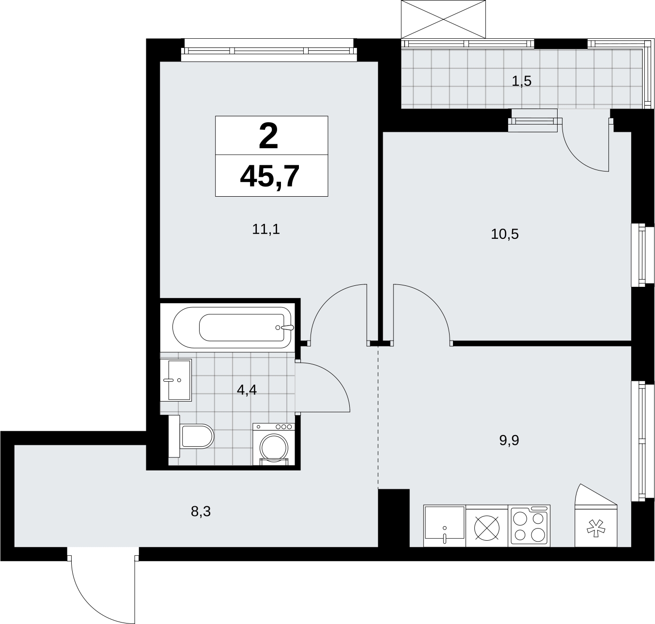 2-комнатная квартира с отделкой в ЖК Дзен-кварталы на 6 этаже в 3 секции. Сдача в 2 кв. 2026 г.
