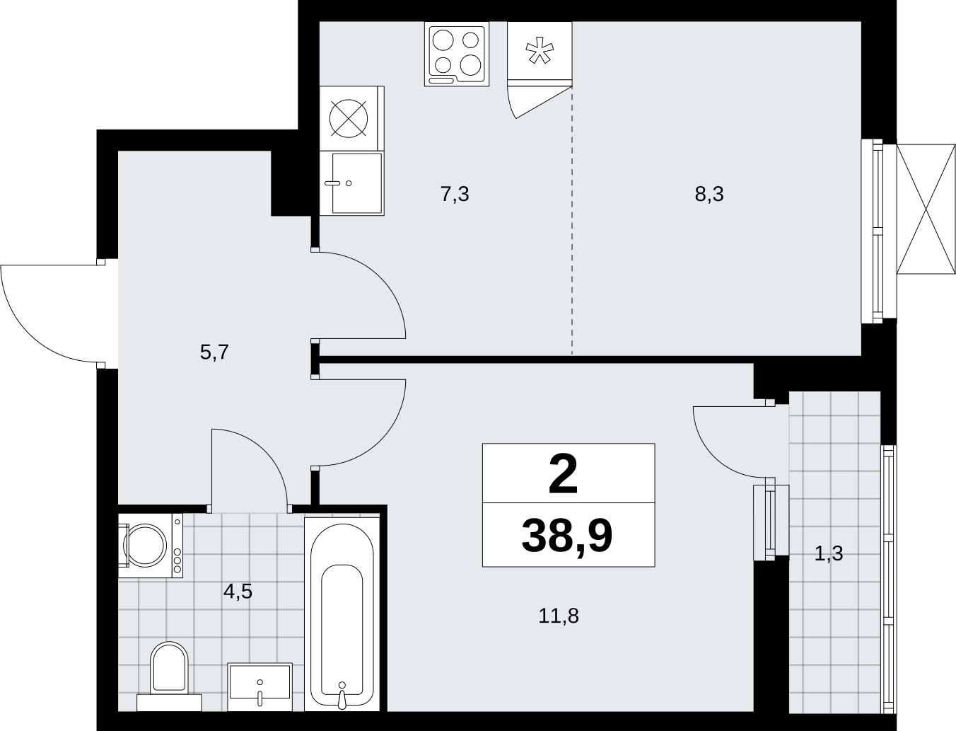 1-комнатная квартира (Студия) с отделкой в ЖК Дзен-кварталы на 13 этаже в 4 секции. Сдача в 2 кв. 2026 г.