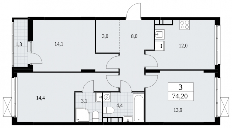 1-комнатная квартира (Студия) с отделкой в ЖК Скандинавия на 12 этаже в 2 секции. Сдача в 4 кв. 2024 г.
