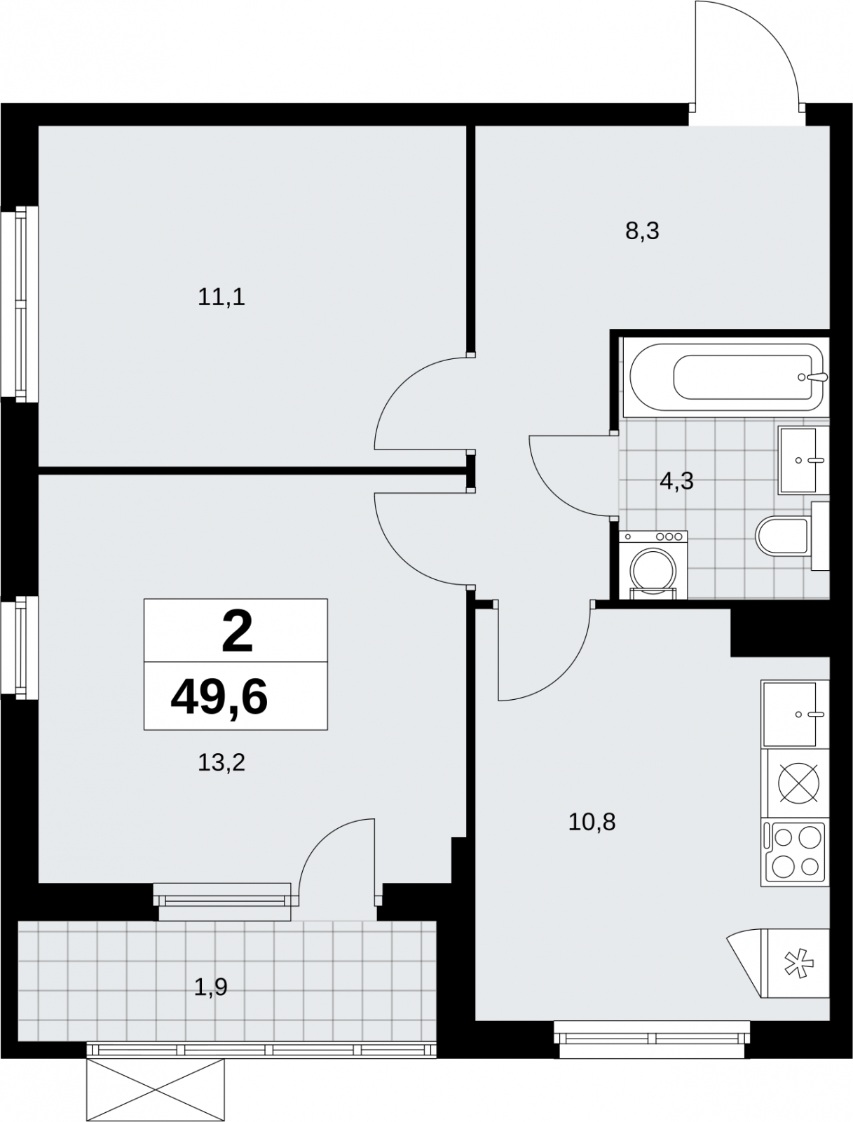 2-комнатная квартира с отделкой в ЖК Дзен-кварталы на 12 этаже в 1 секции. Сдача в 2 кв. 2026 г.