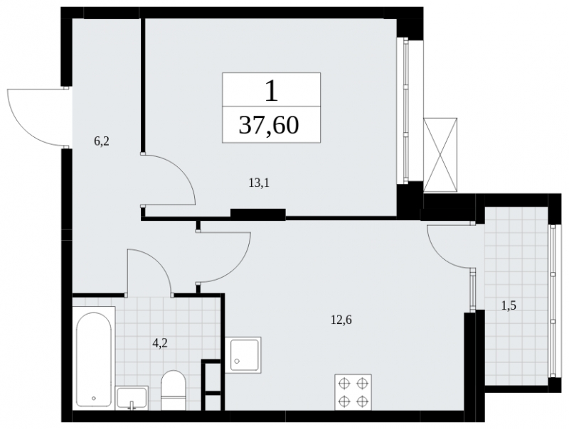 1-комнатная квартира в ЖК Скандинавия на 7 этаже в 1 секции. Сдача в 4 кв. 2024 г.