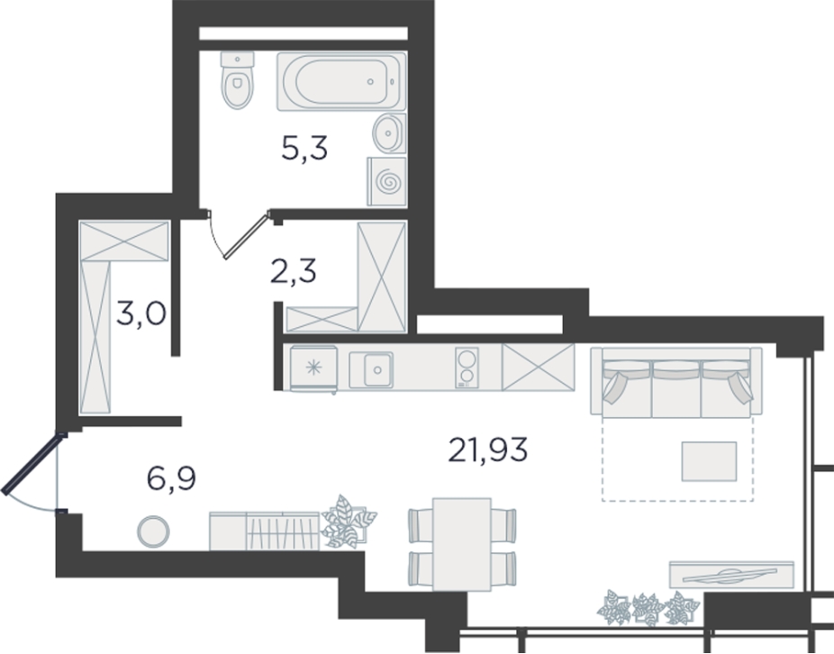 1-комнатная квартира с отделкой в ЖК Дзен-кварталы на 9 этаже в 1 секции. Сдача в 2 кв. 2026 г.