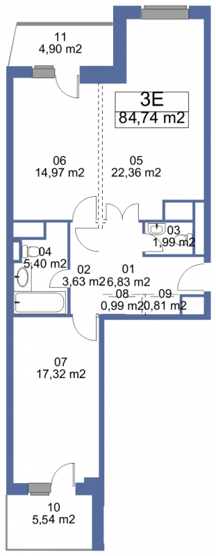 2-комнатная квартира в ЖК Маяк на 3 этаже в 1 секции. Сдача в 2 кв. 2017 г.