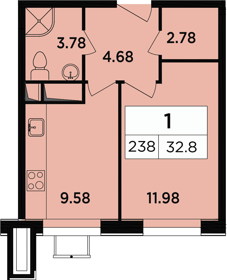 1-комнатная квартира (Студия) с отделкой в ЖК Легендарный Квартал на Березовой  аллее на 13 этаже в 1 секции. Сдача в 3 кв. 2019 г.