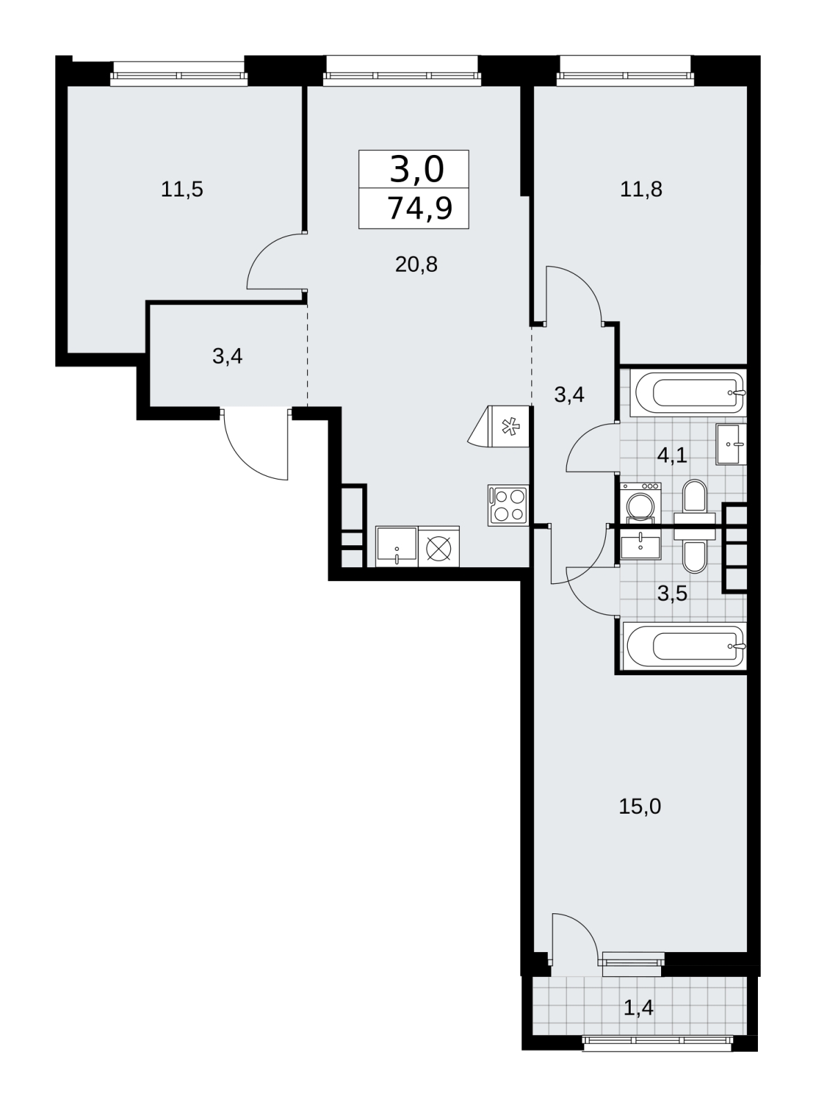 3-комнатная квартира с отделкой в ЖК Красноказарменная 15 на 2 этаже в 1 секции. Сдача в 4 кв. 2023 г.