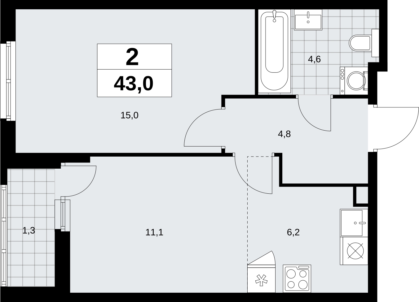1-комнатная квартира (Студия) с отделкой в ЖК Дзен-кварталы на 11 этаже в 4 секции. Сдача в 2 кв. 2026 г.