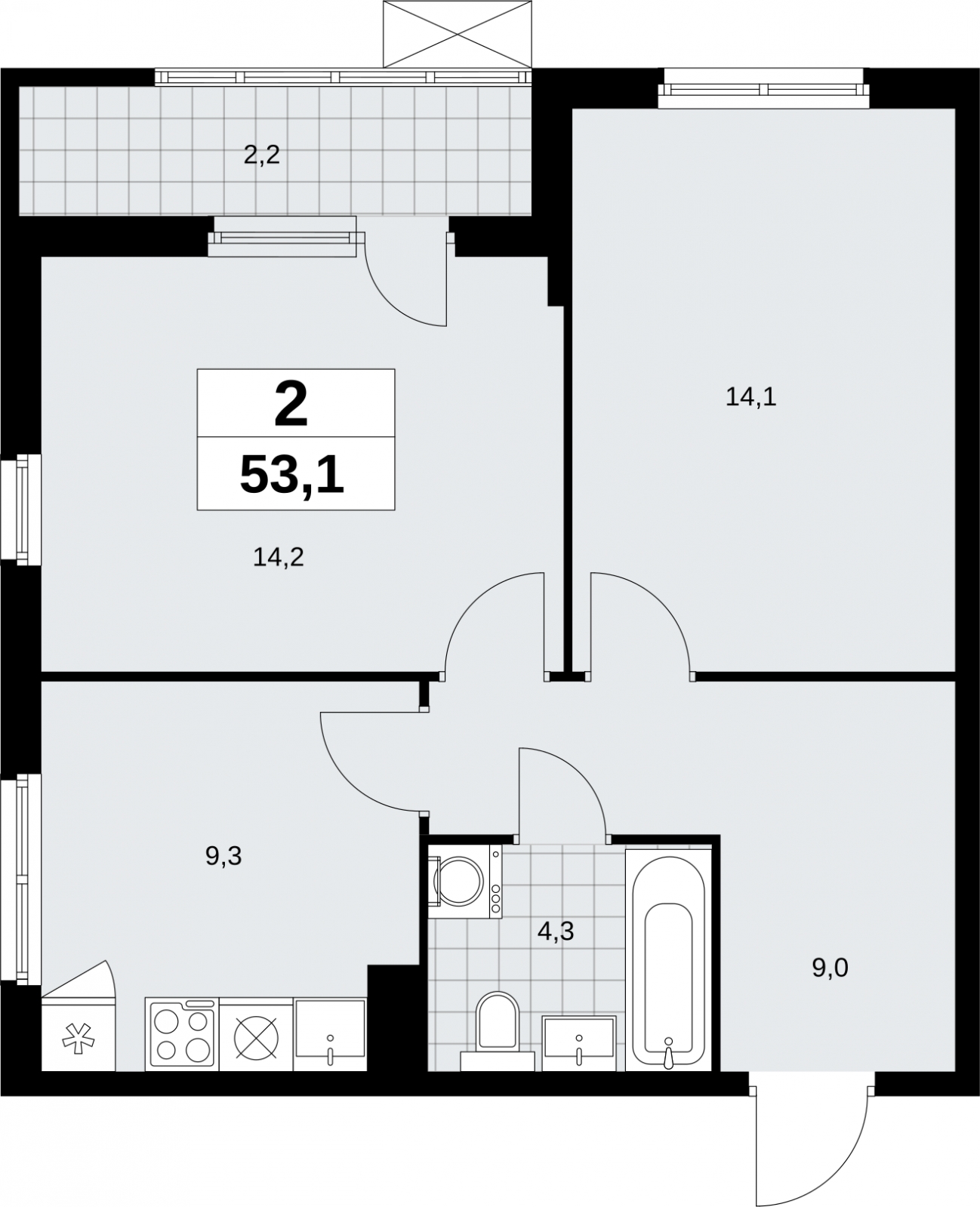 1-комнатная квартира в ЖК URAL на 13 этаже в 1 секции. Сдача в 4 кв. 2024 г.