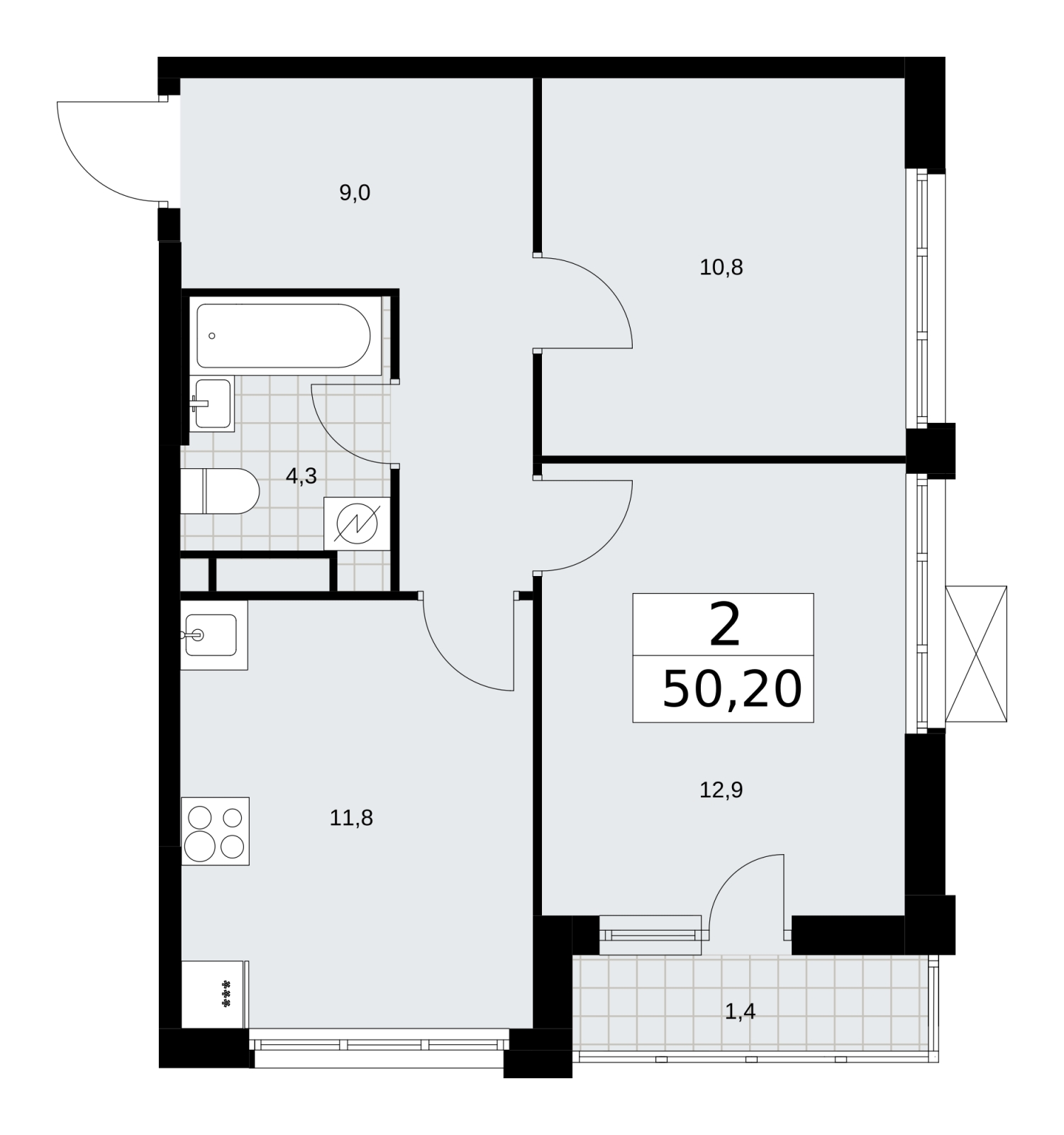 2-комнатная квартира в ЖК Скандинавия на 5 этаже в 1 секции. Сдача в 4 кв. 2024 г.