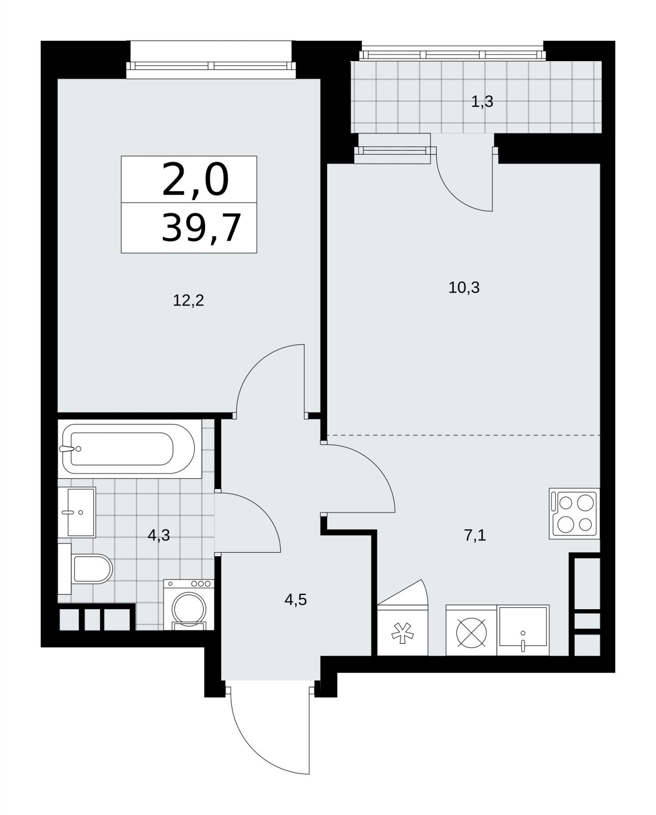 2-комнатная квартира в ЖК Holland park на 12 этаже в 2 секции. Сдача в 4 кв. 2023 г.