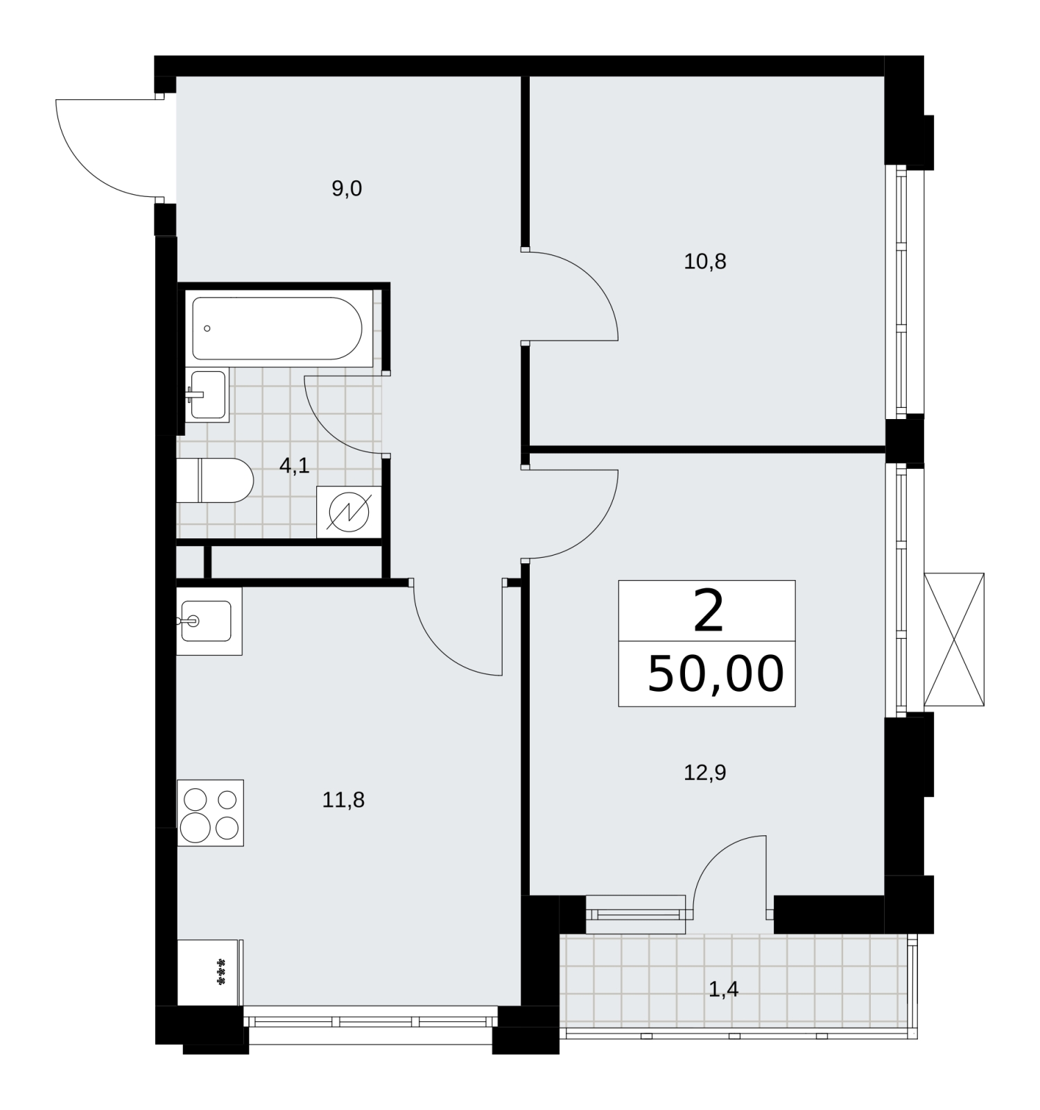4-комнатная квартира в ЖК Скандинавия на 10 этаже в 1 секции. Сдача в 4 кв. 2024 г.