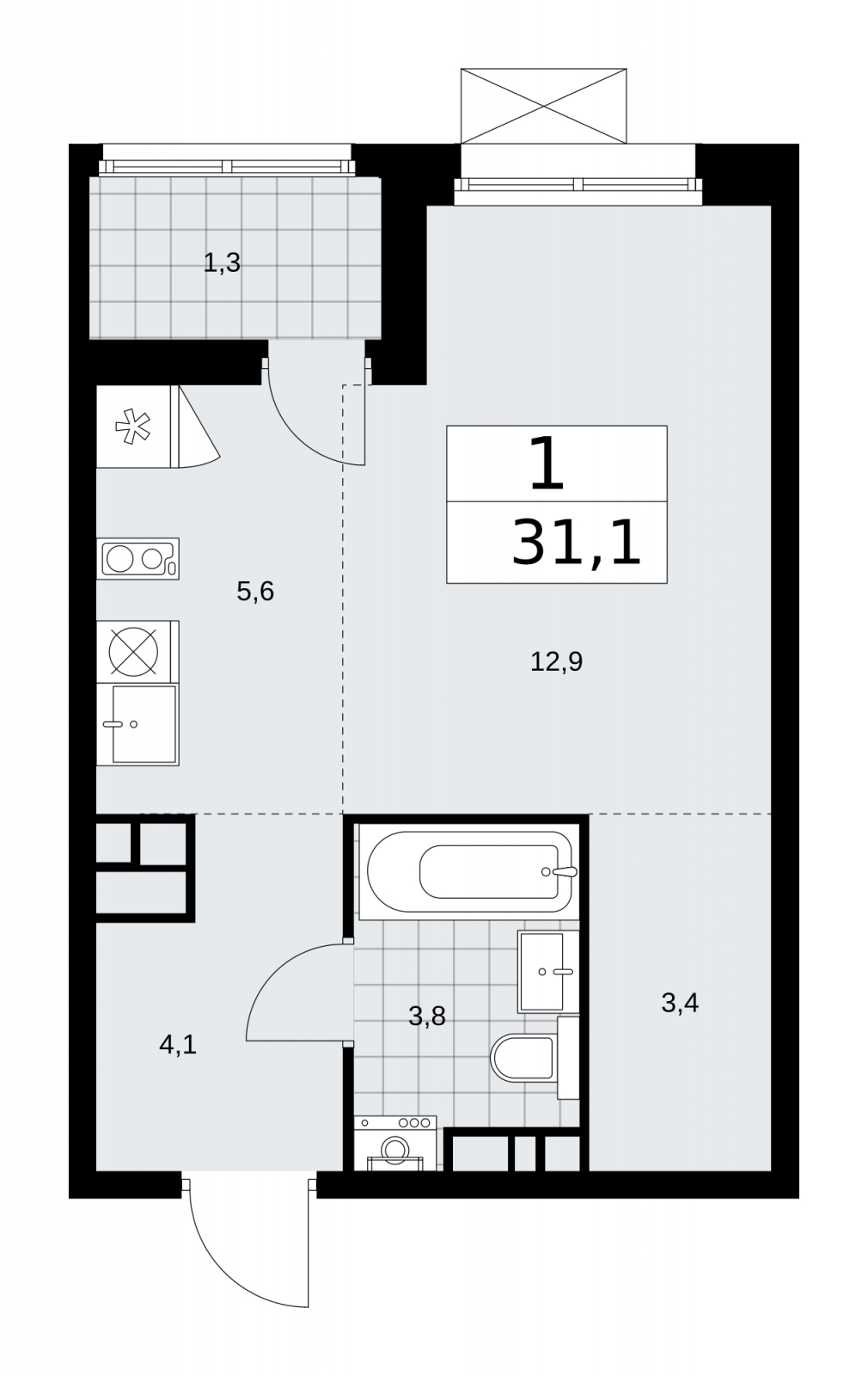 1-комнатная квартира (Студия) с отделкой в ЖК Дзен-кварталы на 18 этаже в 1 секции. Сдача в 1 кв. 2025 г.