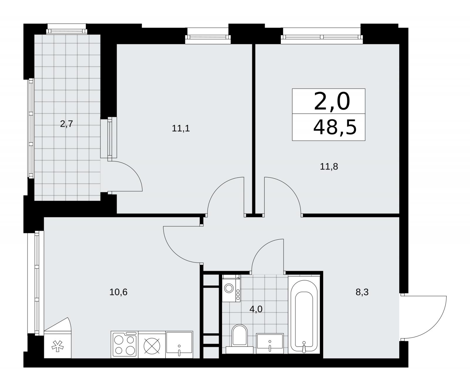 2-комнатная квартира с отделкой в ЖК Дзен-кварталы на 7 этаже в 3 секции. Сдача в 2 кв. 2026 г.