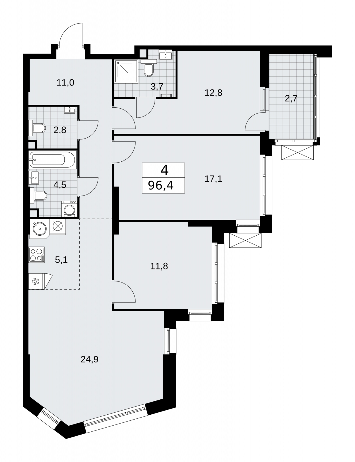 4-комнатная квартира в ЖК Дзен-кварталы на 2 этаже в 1 секции. Сдача в 1 кв. 2026 г.