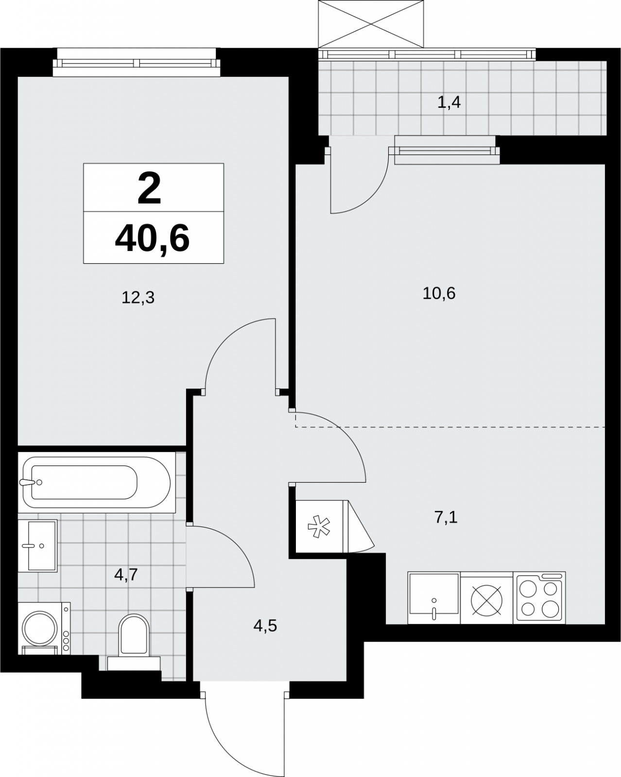 3-комнатная квартира в ЖК Дзен-кварталы на 5 этаже в 2 секции. Сдача в 1 кв. 2026 г.