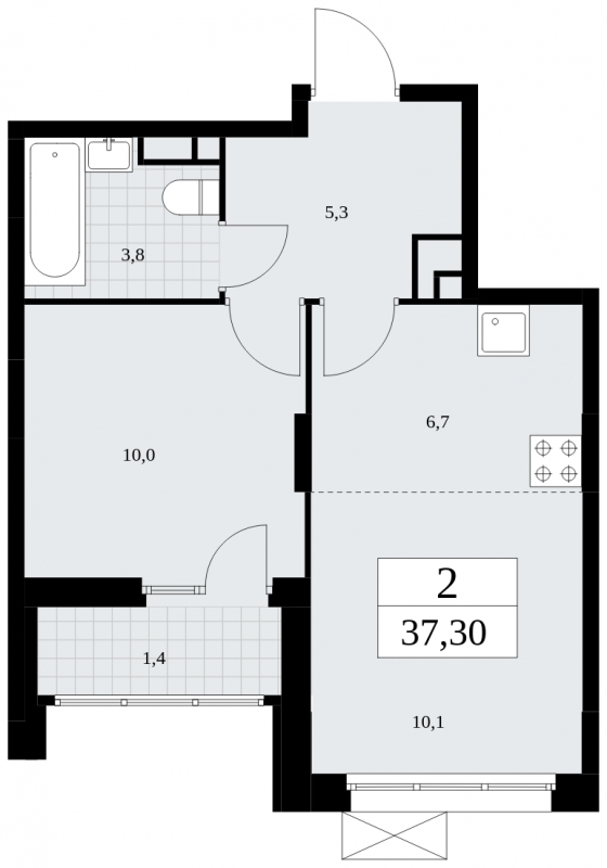 2-комнатная квартира в ЖК Скандинавия на 2 этаже в 1 секции. Сдача в 4 кв. 2024 г.