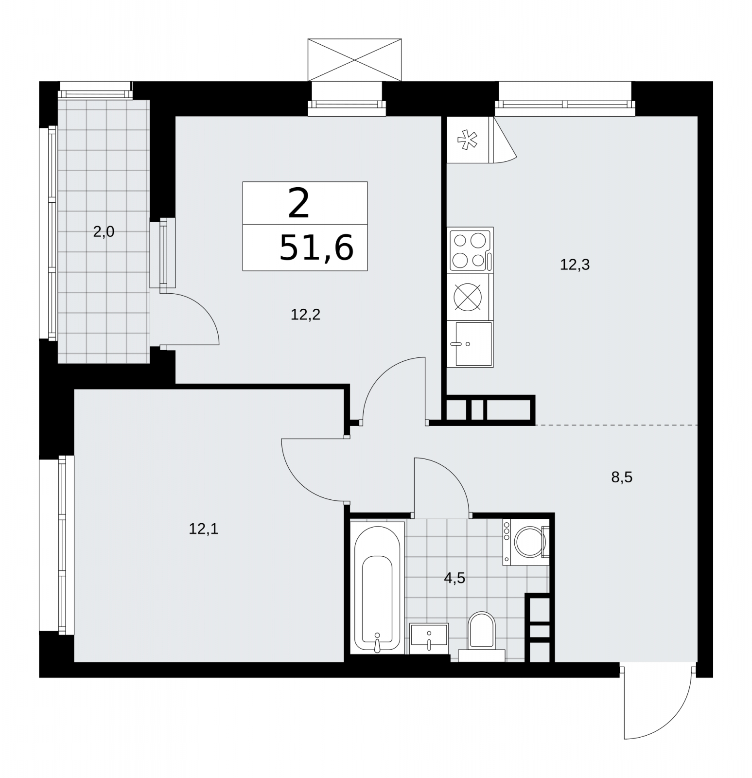 1-комнатная квартира в ЖК Дзен-кварталы на 13 этаже в 1 секции. Сдача в 2 кв. 2026 г.