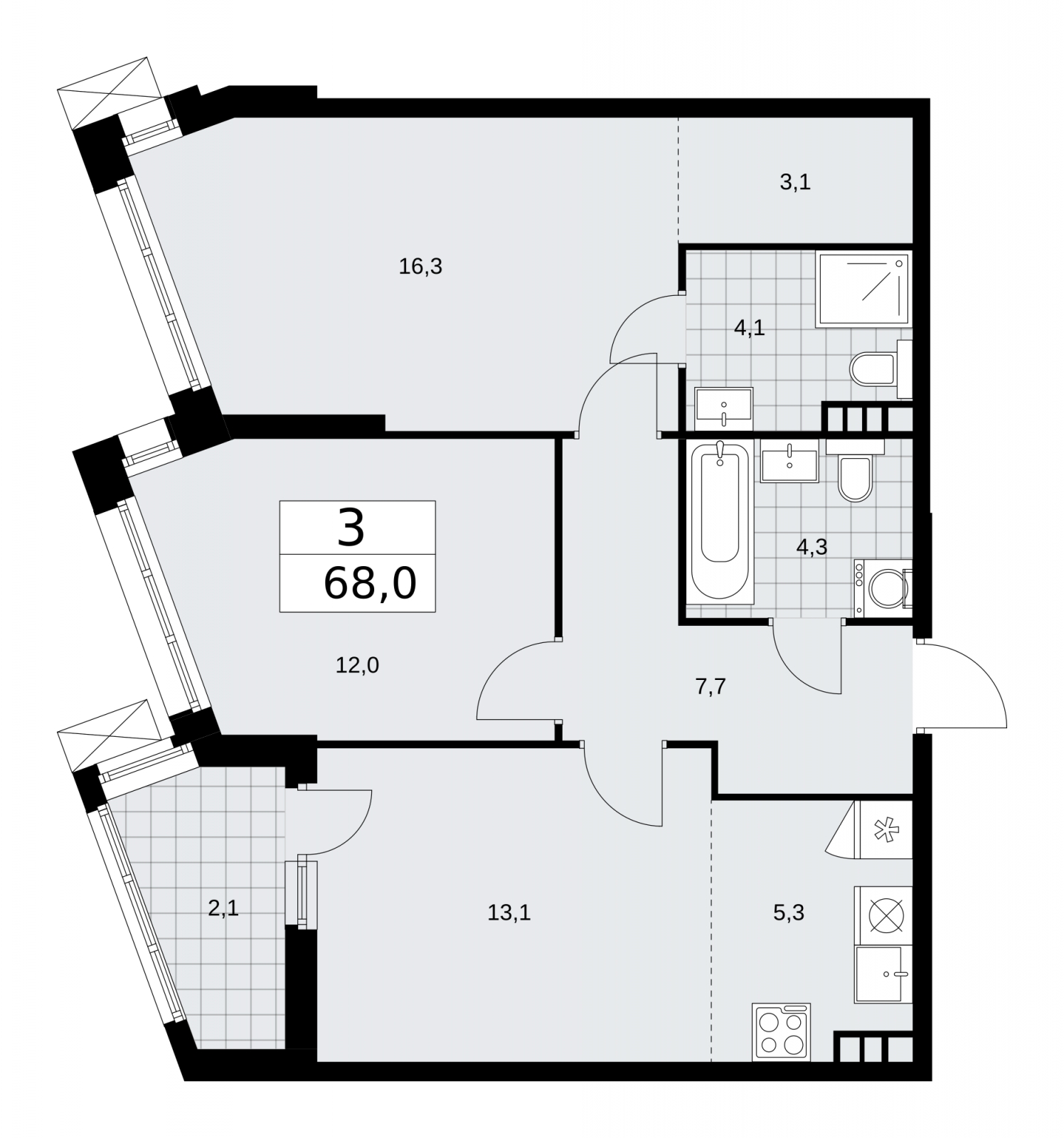3-комнатная квартира в ЖК Дзен-кварталы на 9 этаже в 4 секции. Сдача в 1 кв. 2026 г.