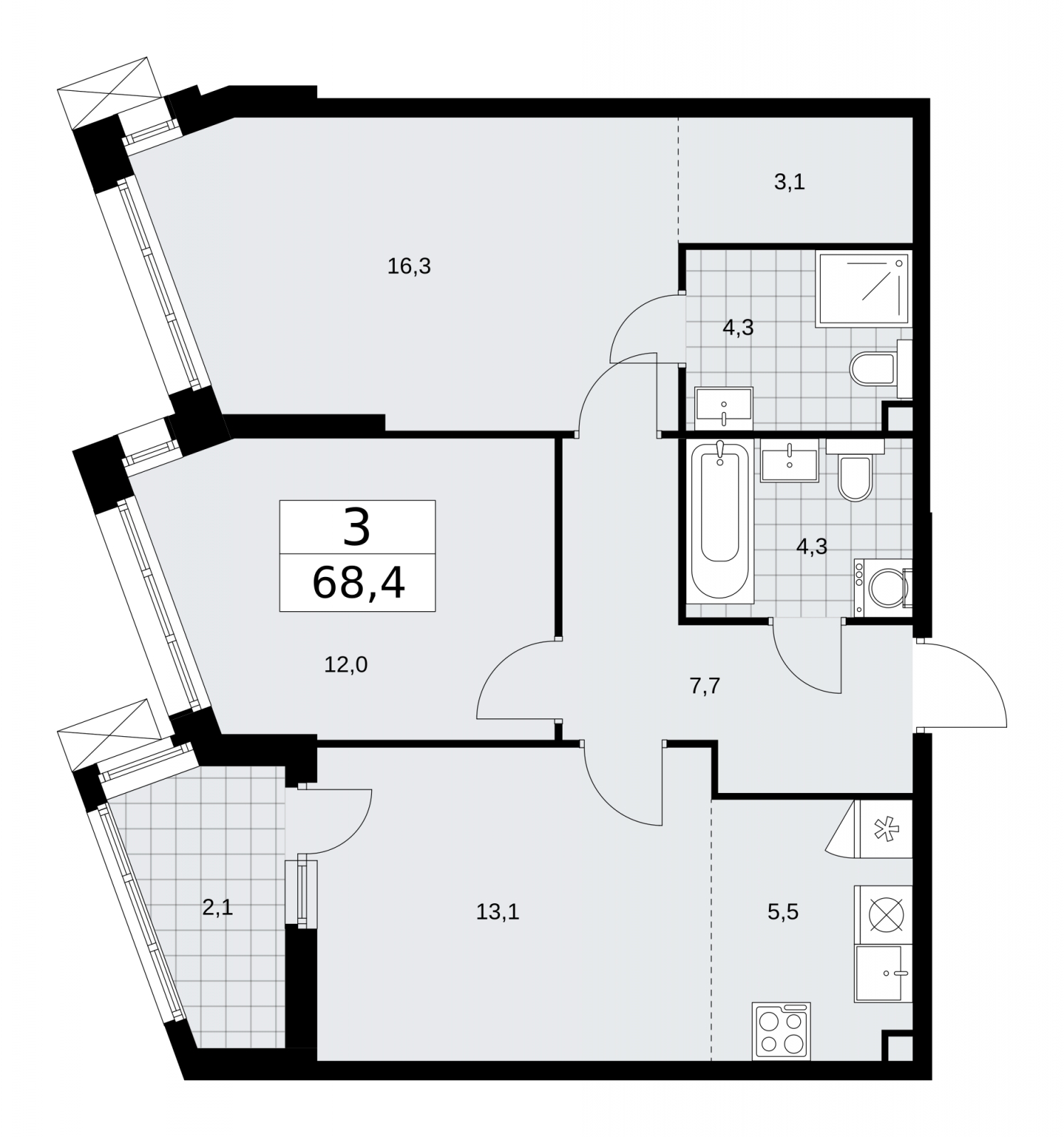 2-комнатная квартира в ЖК Дзен-кварталы на 16 этаже в 1 секции. Сдача в 1 кв. 2025 г.