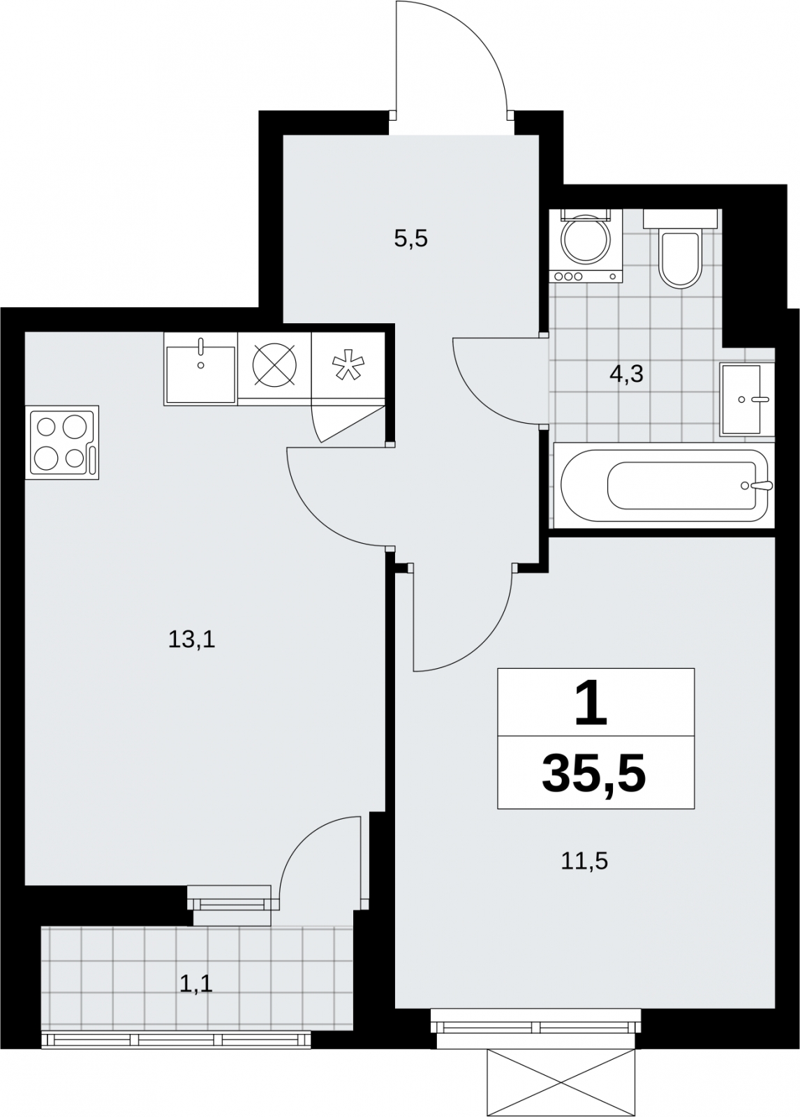 1-комнатная квартира в ЖК Дзен-кварталы на 10 этаже в 4 секции. Сдача в 1 кв. 2026 г.