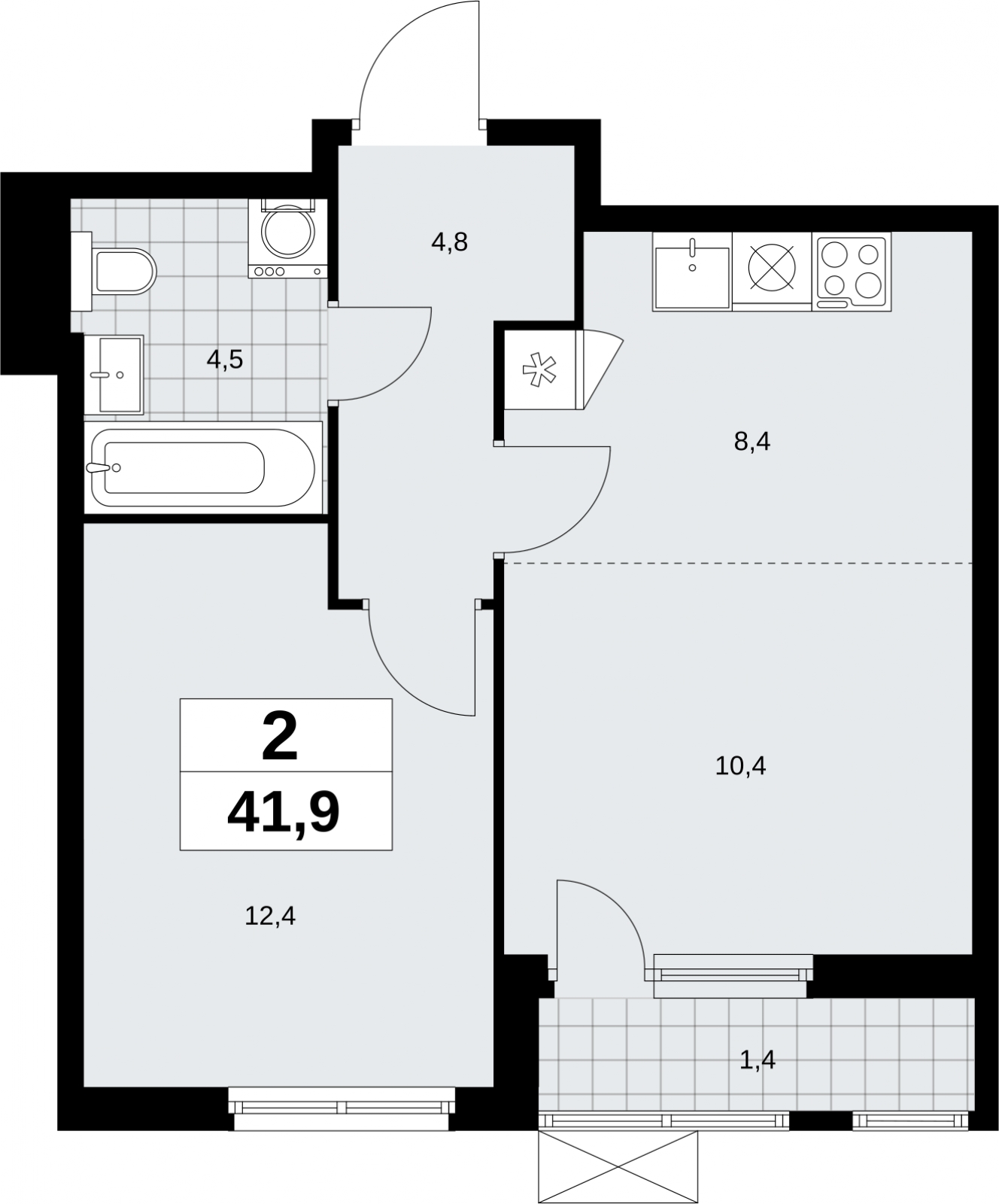 4-комнатная квартира в ЖК Дзен-кварталы на 7 этаже в 1 секции. Сдача в 1 кв. 2026 г.