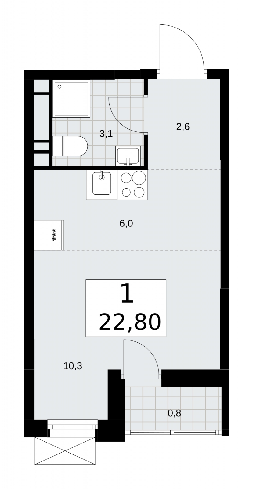 1-комнатная квартира (Студия) в ЖК Скандинавия на 10 этаже в 1 секции. Сдача в 3 кв. 2025 г.