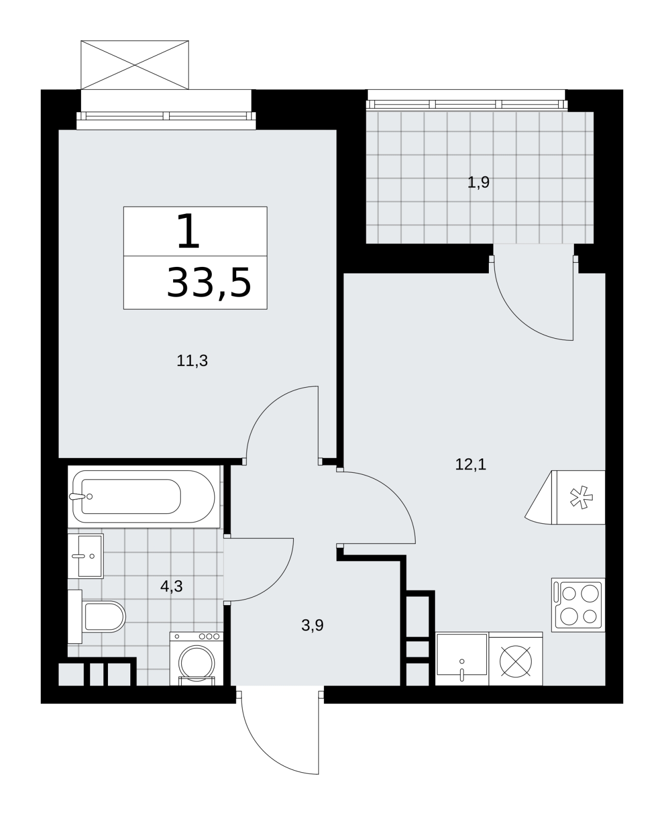 2-комнатная квартира в ЖК Дзен-кварталы на 12 этаже в 1 секции. Сдача в 1 кв. 2026 г.