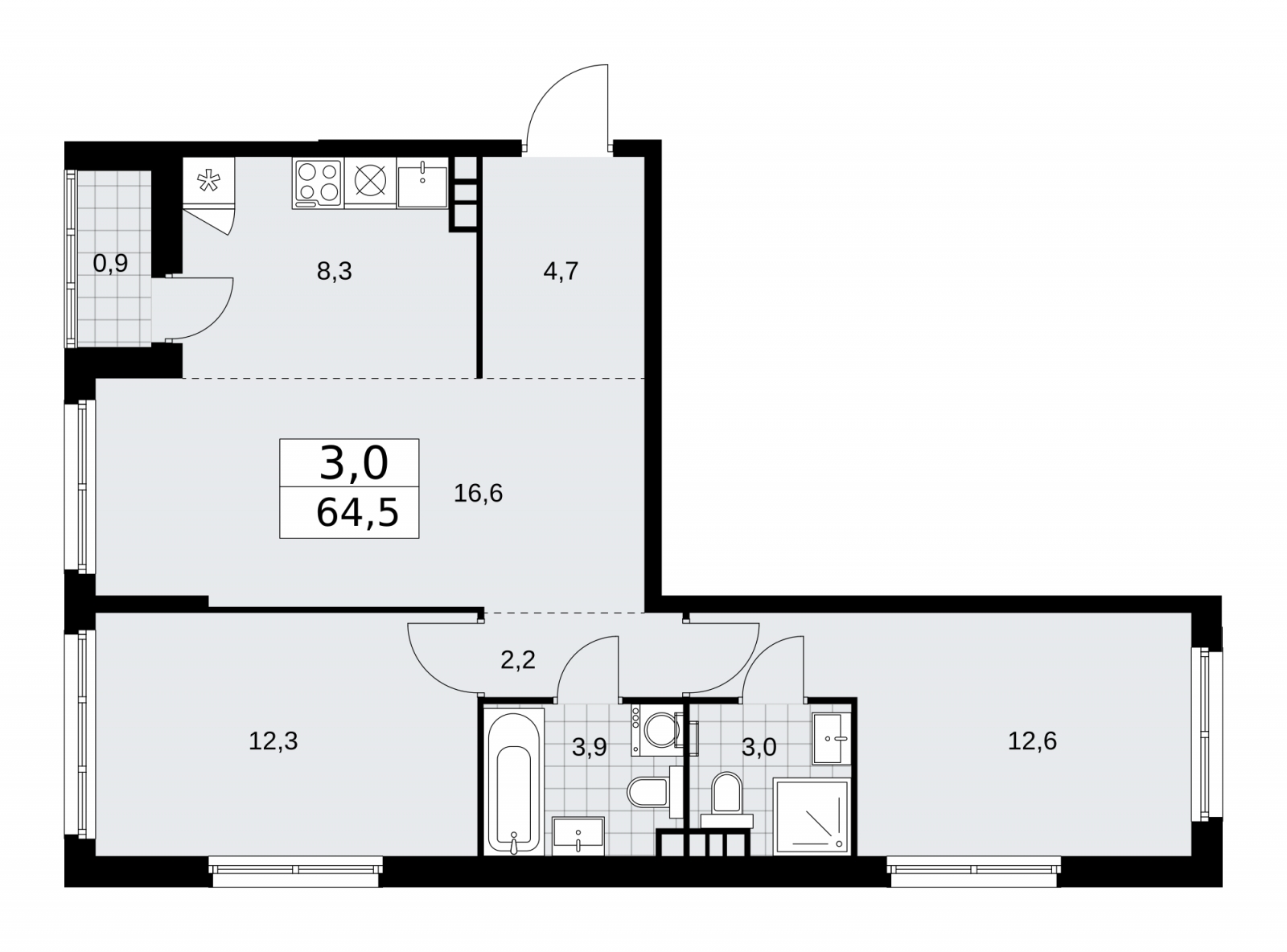4-комнатная квартира в ЖК Дзен-кварталы на 18 этаже в 1 секции. Сдача в 2 кв. 2026 г.