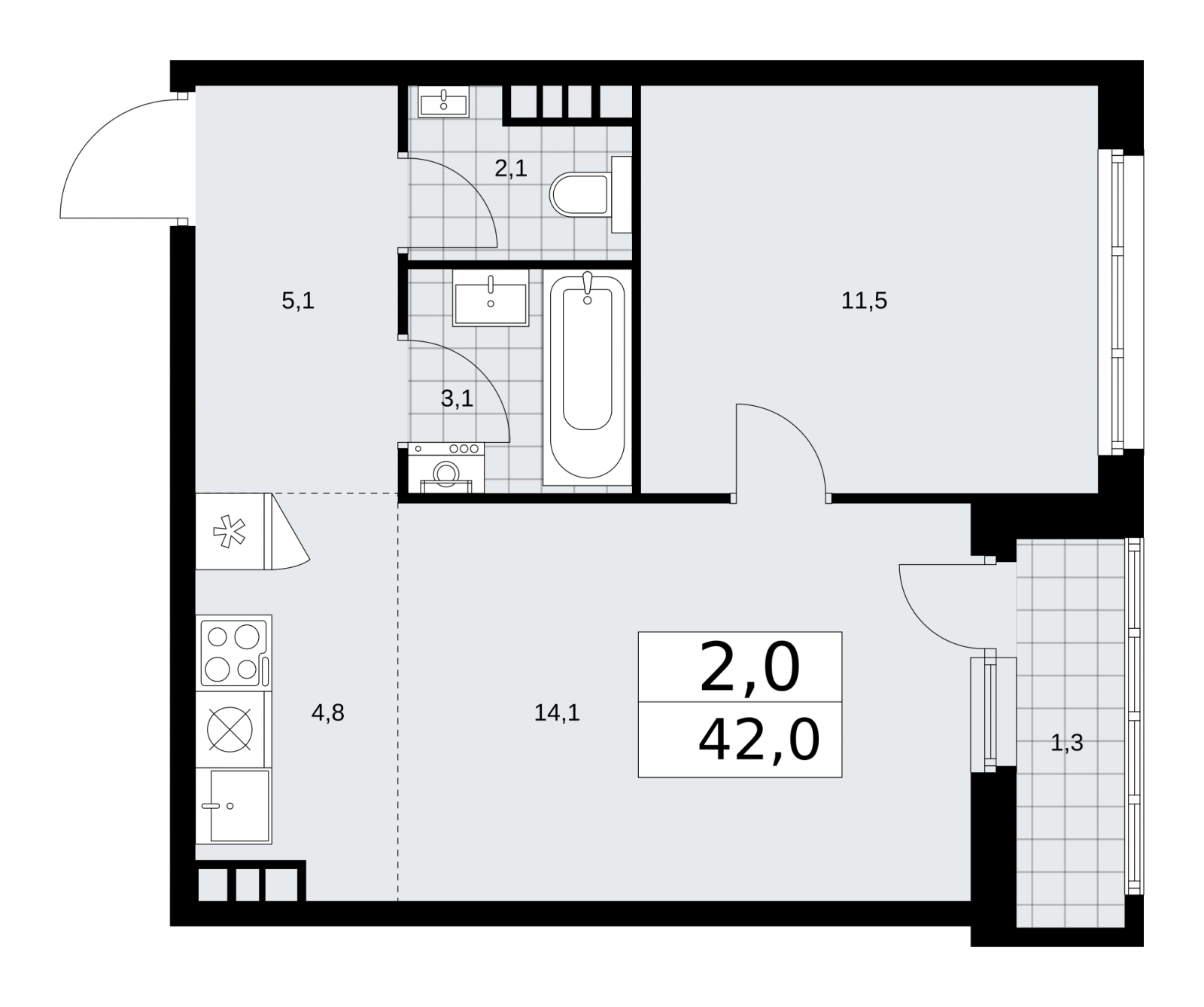 1-комнатная квартира (Студия) в ЖК Дзен-кварталы на 4 этаже в 6 секции. Сдача в 1 кв. 2026 г.