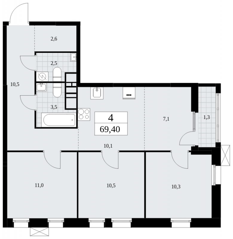 2-комнатная квартира в ЖК Мишино-2 на 1 этаже в 3 секции. Сдача в 1 кв. 2024 г.