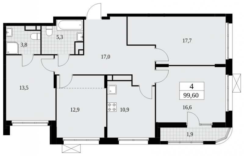 2-комнатная квартира с отделкой в ЖК Лучи на 2 этаже в 1 секции. Сдача в 4 кв. 2022 г.