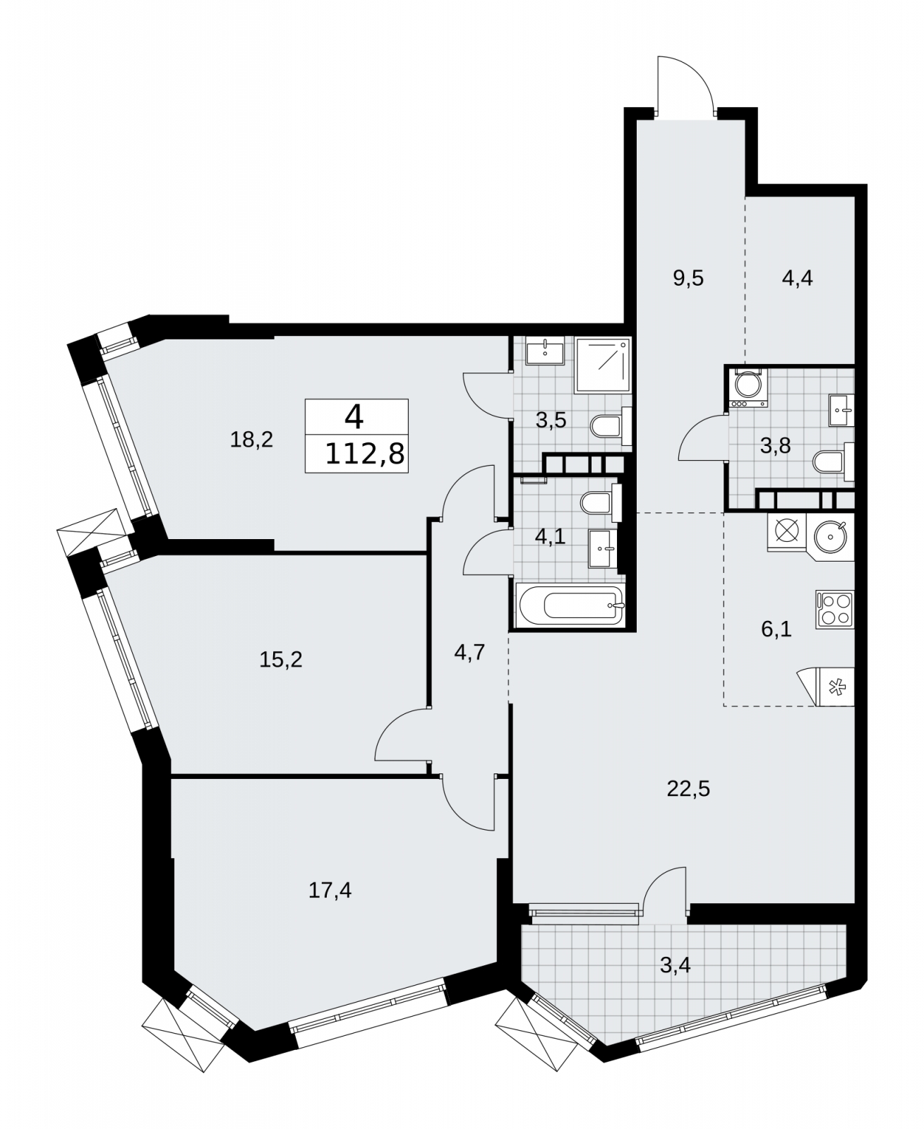 3-комнатная квартира с отделкой в ЖК Дзен-кварталы на 13 этаже в 1 секции. Сдача в 3 кв. 2026 г.