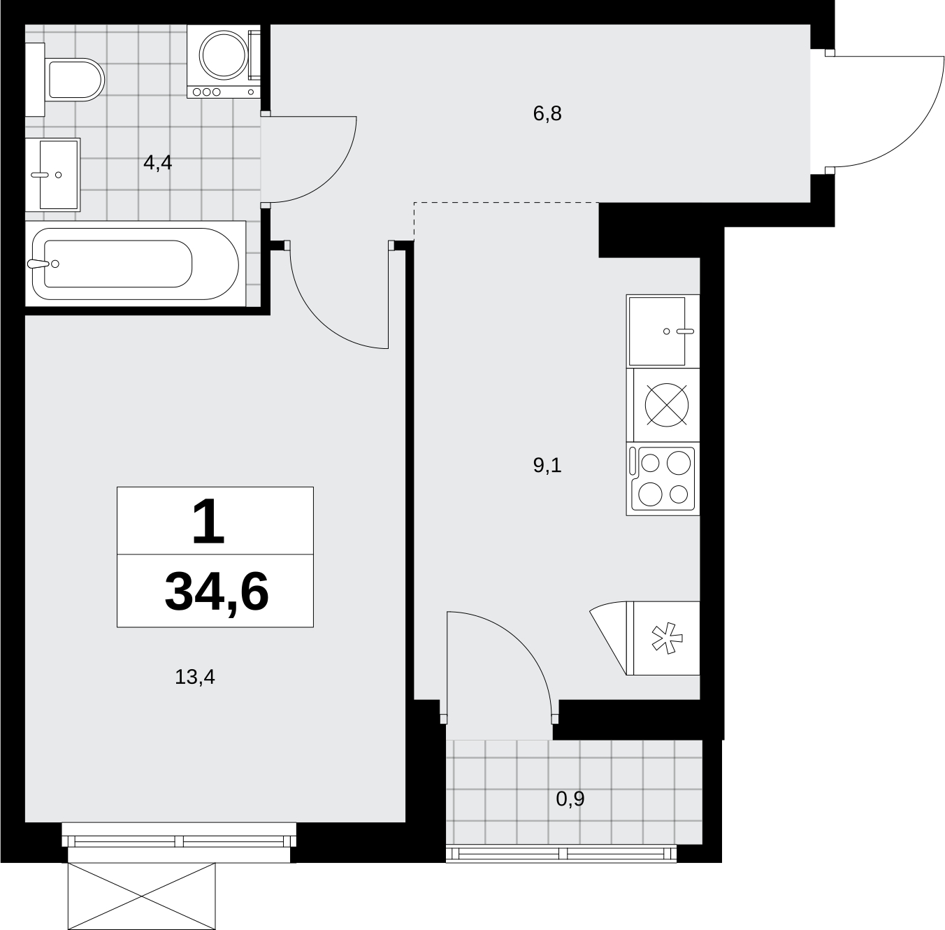 1-комнатная квартира (Студия) в ЖК Дзен-кварталы на 2 этаже в 2 секции. Сдача в 2 кв. 2026 г.