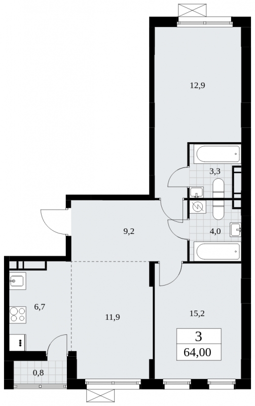 4-комнатная квартира в ЖК Южные сады на 11 этаже в 1 секции. Сдача в 2 кв. 2025 г.