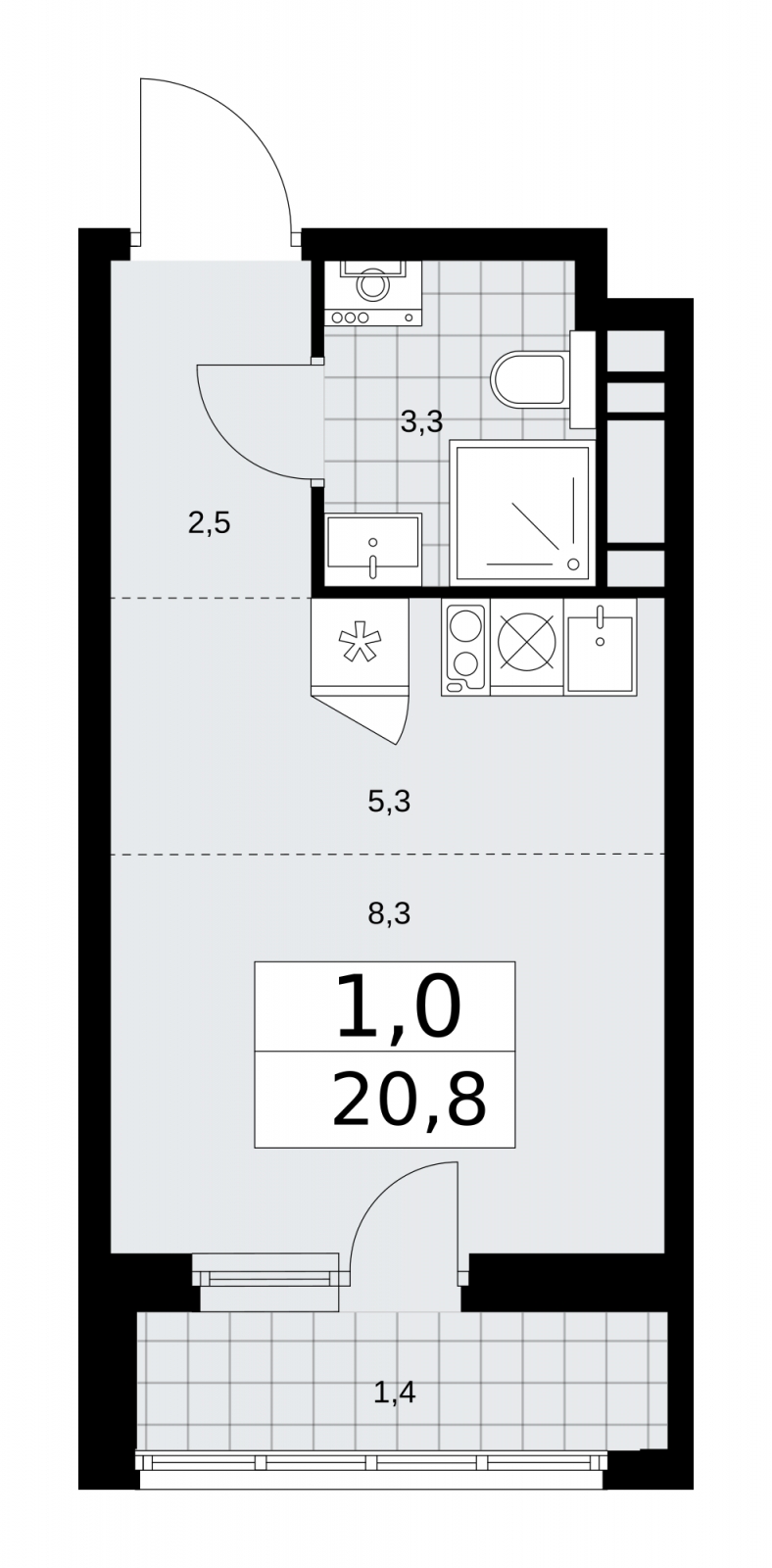 1-комнатная квартира в ЖК Южные сады на 12 этаже в 1 секции. Сдача в 2 кв. 2025 г.
