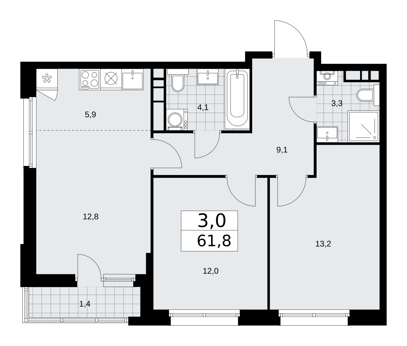 1-комнатная квартира с отделкой в ЖК Новые Ватутинки. Десна на 2 этаже в 1 секции. Сдача в 3 кв. 2023 г.