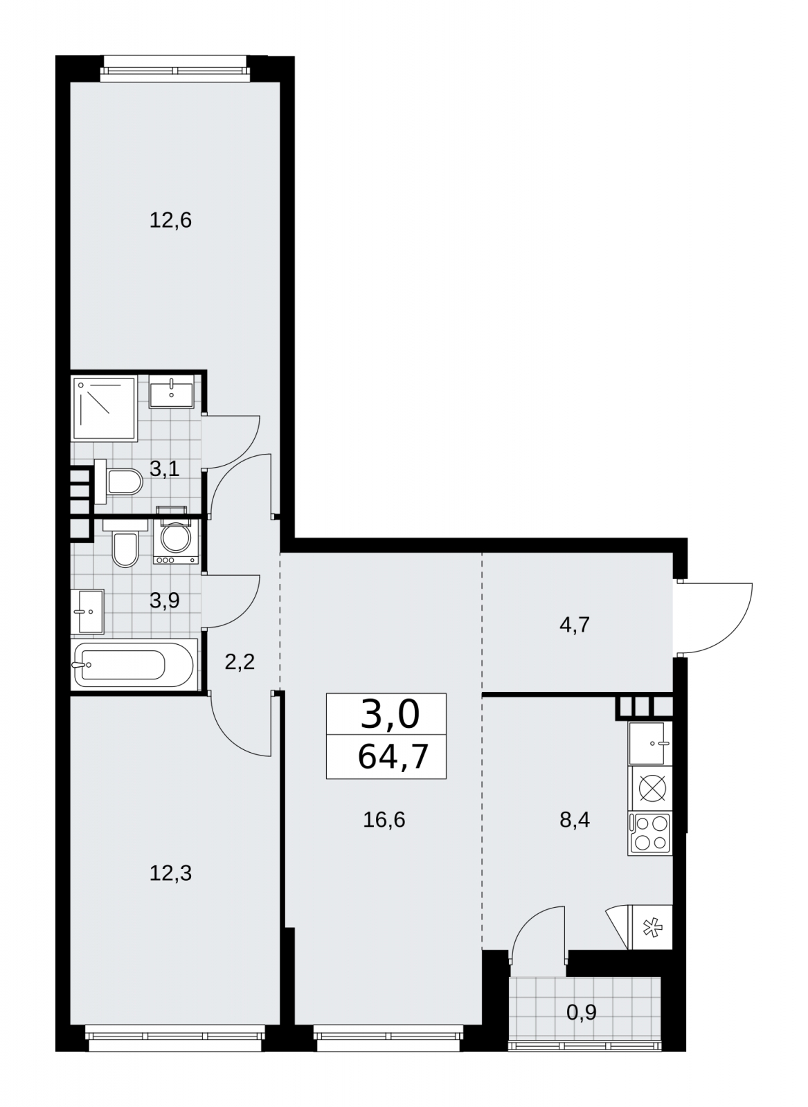2-комнатная квартира с отделкой в ЖК Новые Ватутинки. Десна на 13 этаже в 3 секции. Сдача в 3 кв. 2023 г.