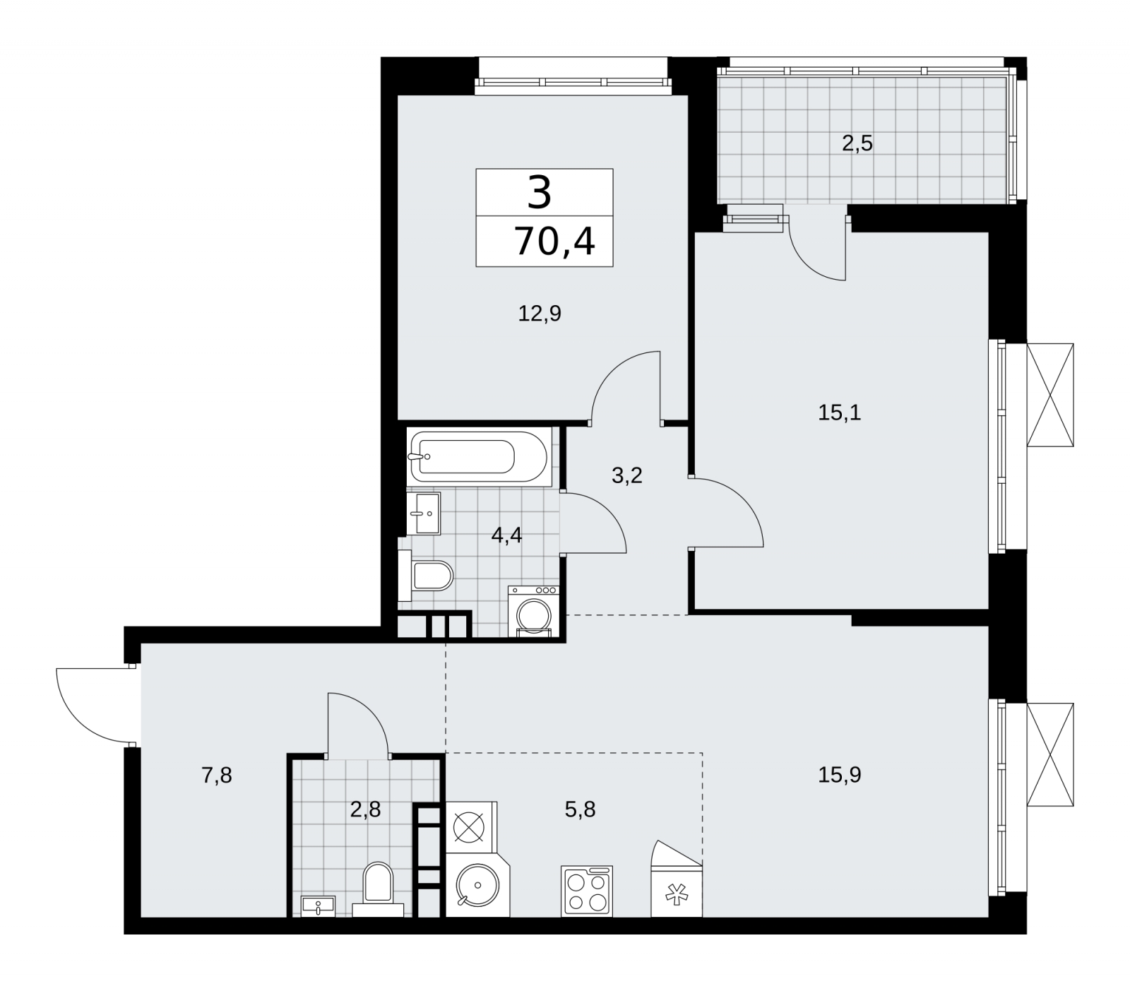 2-комнатная квартира с отделкой в ЖК Дзен-кварталы на 13 этаже в 2 секции. Сдача в 3 кв. 2026 г.