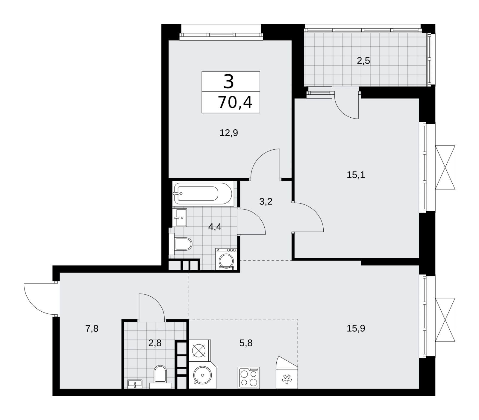 3-комнатная квартира с отделкой в ЖК Дзен-кварталы на 2 этаже в 3 секции. Сдача в 3 кв. 2026 г.