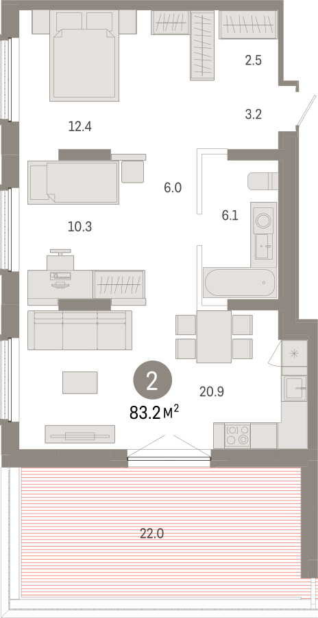 2-комнатная квартира в ЖК Дзен-кварталы на 5 этаже в 3 секции. Сдача в 2 кв. 2026 г.
