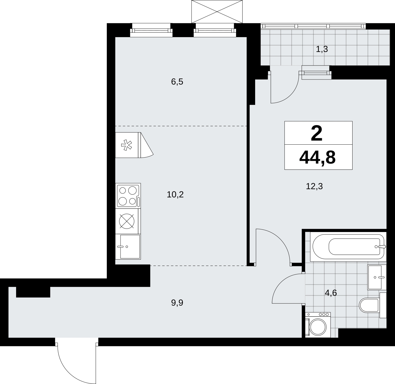 2-комнатная квартира с отделкой в ЖК Дзен-кварталы на 9 этаже в 5 секции. Сдача в 2 кв. 2026 г.