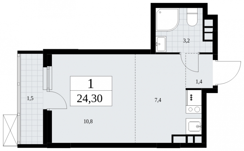 1-комнатная квартира (Студия) в ЖК Скандинавия на 8 этаже в 3 секции. Сдача в 4 кв. 2024 г.