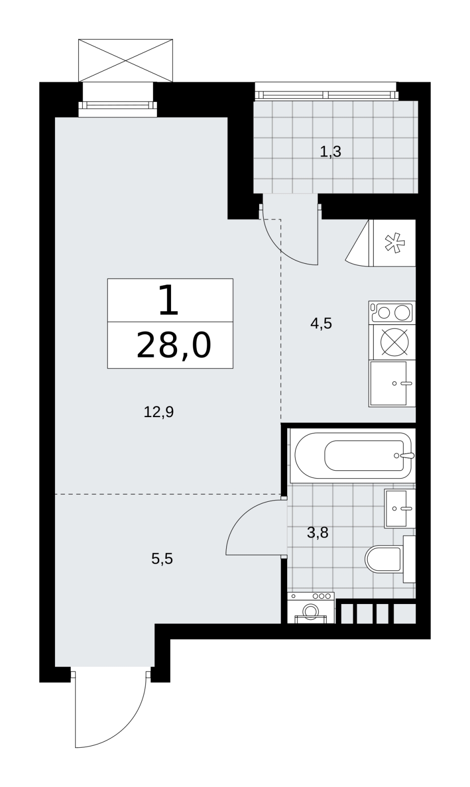 1-комнатная квартира (Студия) в ЖК Дзен-кварталы на 4 этаже в 3 секции. Сдача в 1 кв. 2026 г.