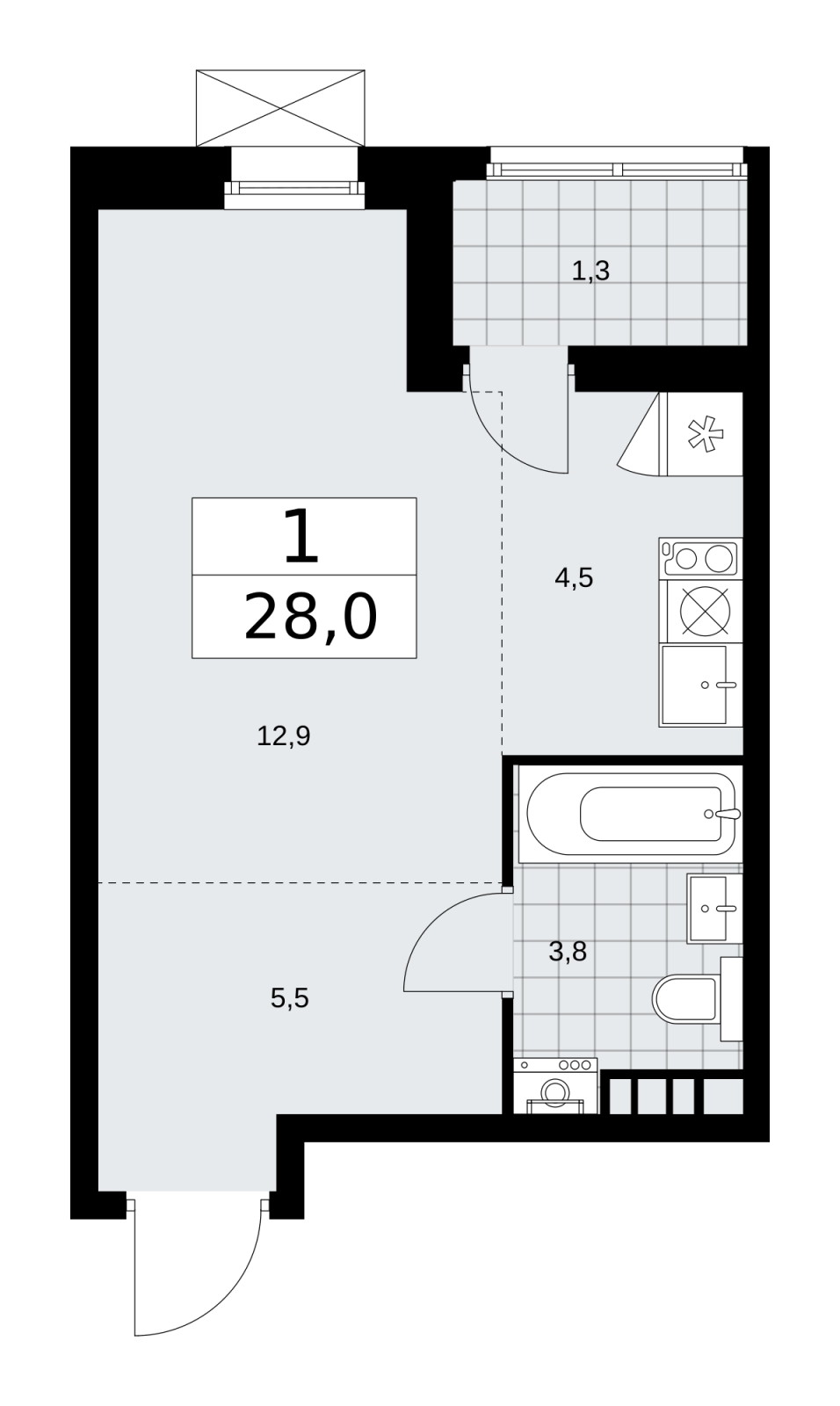 2-комнатная квартира в ЖК Дзен-кварталы на 8 этаже в 3 секции. Сдача в 2 кв. 2026 г.