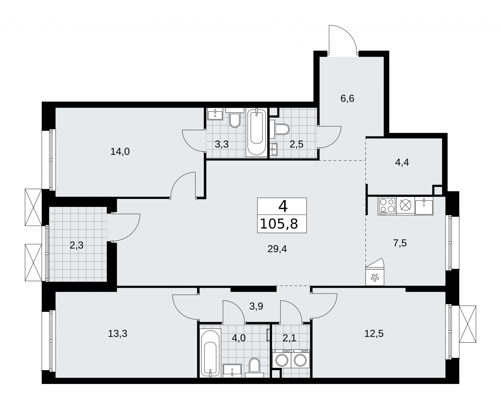 2-комнатная квартира в ЖК Дзен-кварталы на 3 этаже в 3 секции. Сдача в 2 кв. 2025 г.