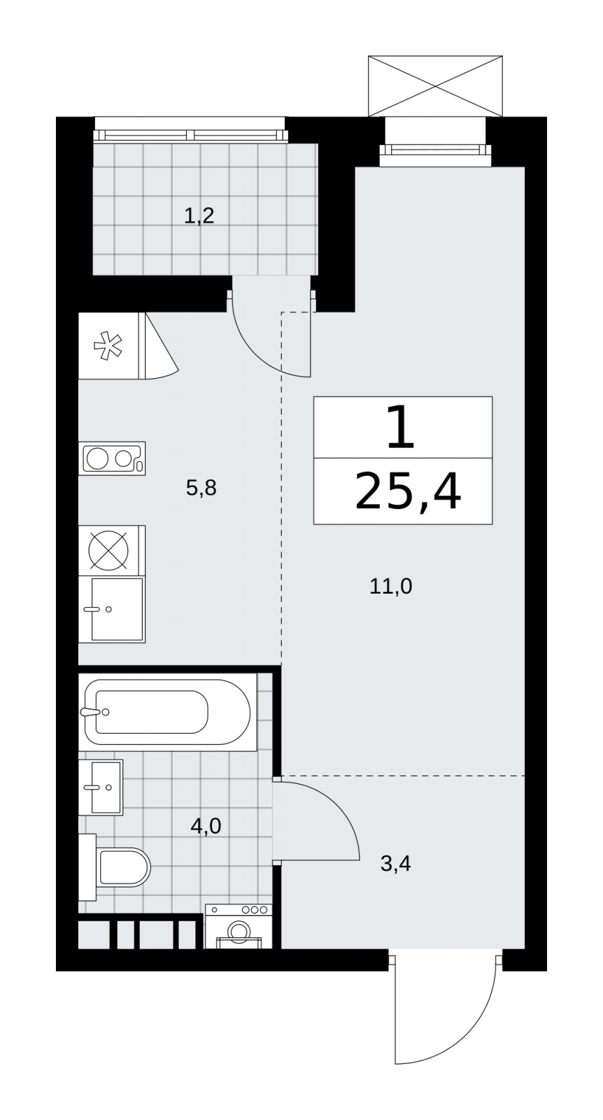 1-комнатная квартира (Студия) в ЖК Дзен-кварталы на 2 этаже в 3 секции. Сдача в 1 кв. 2026 г.
